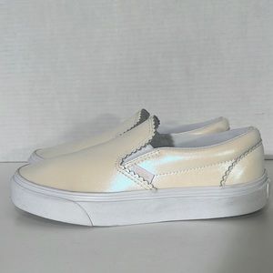 vans, iridescent, pearl, yellow, classic slip-ons sneaker/shoe women’s sz 7